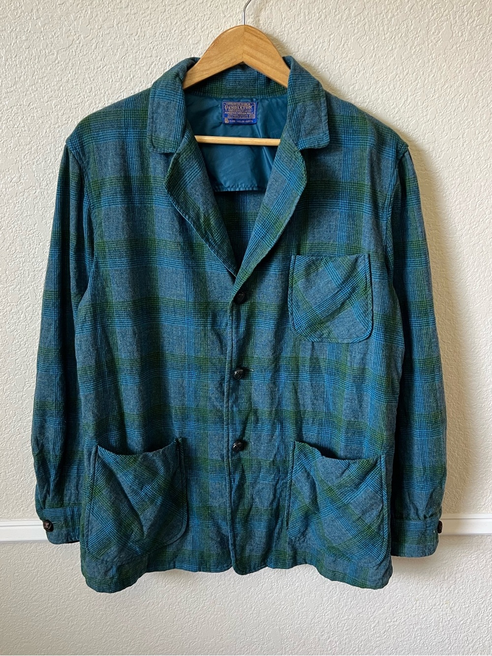 PENDLETON Vintage 60’s Virgin Wool Topster Blazer Jacket Mens M Turquoise Plaid